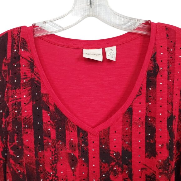 Chicos Zenergy 3 Size XL Top Long Sleeve V Neck Sparkle Studded Casual Pullover - Picture 4 of 10